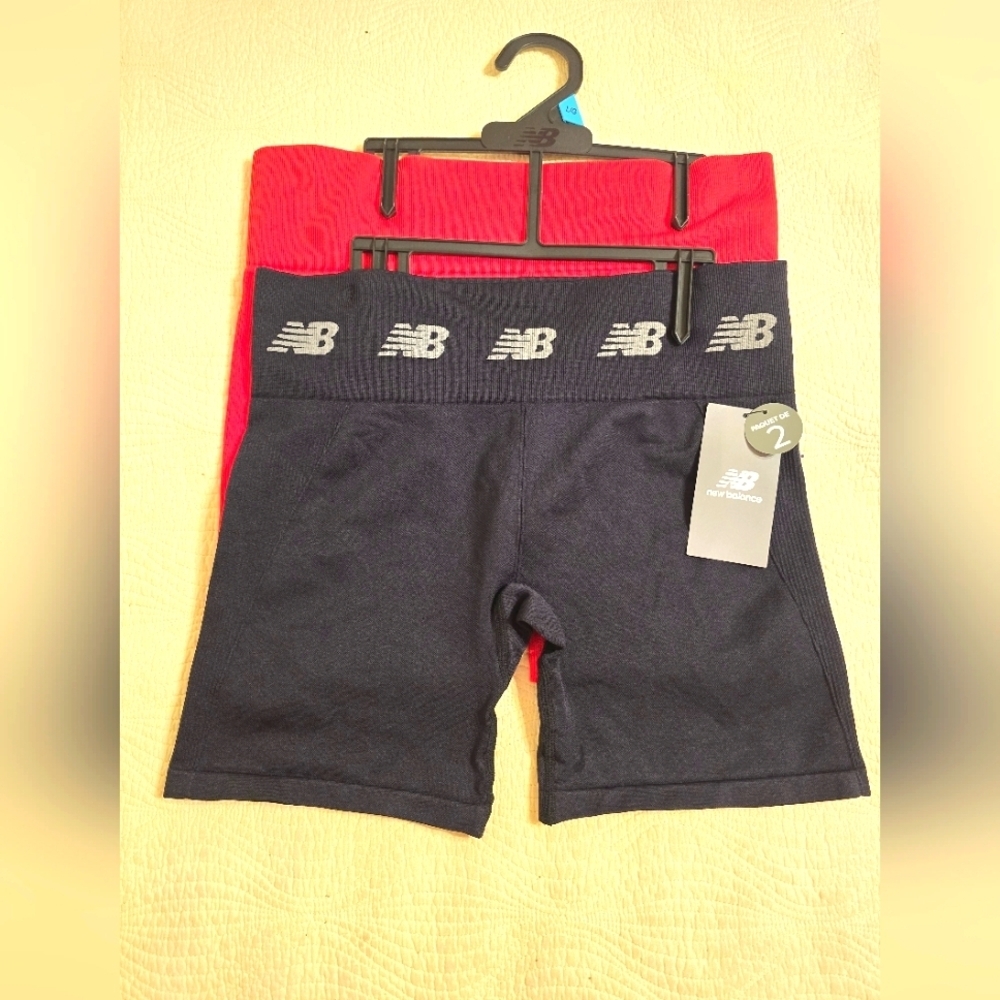 NWT New Balance 2 Pairs Of  Ladies Black and Red Athletic Shorts Set